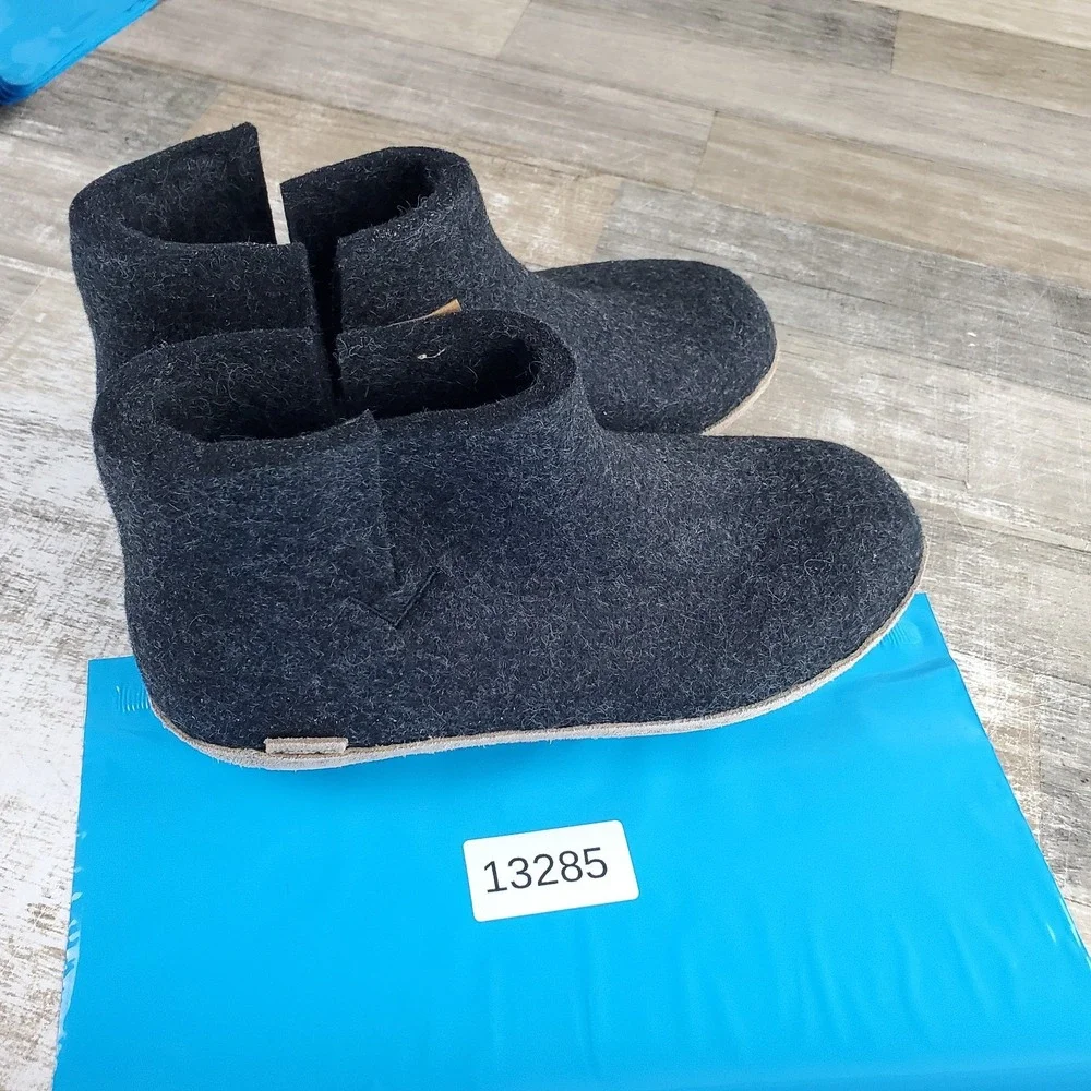 Glerups Womens Slipper Boots Sz 8.5 Charcoal Wool Flat Slip On Closed Toe Ankle